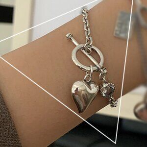 NEW 925 Sterling Silver Heart Toggle Bar Chain Bracelet